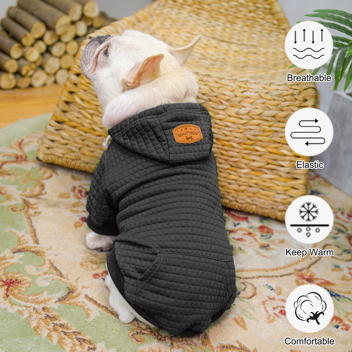 Dog Hoodies Sweater for Small Dogs (Black / S/M (Back: 14",Chest: 19", Neck: 12"))