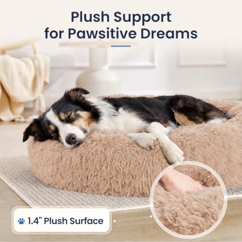 Calming Washable Dog Bed for Extra Large Dog Bed (Camel / 45.0"L x 45.0"W x 10.0"Th(Removable))