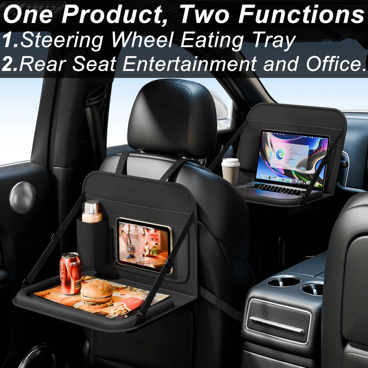 Backseat Car Organizer with Detachable Steering Wheel Tray 1 Pack (Black / 1PC)