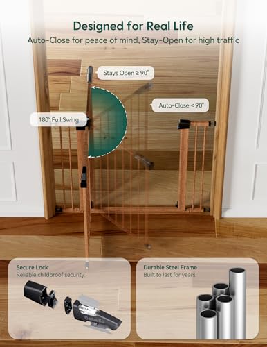 29 55" Extra Wide Baby Gate (Brown Wood Pattern / 30" Tall, 29-55" Wide)