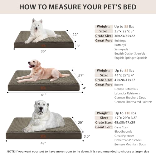 Orthopedic Waterproof XL Dog Bed for Crate Cozy Sleep (Dark Green / 41"L x 27"W x 4"Th)
