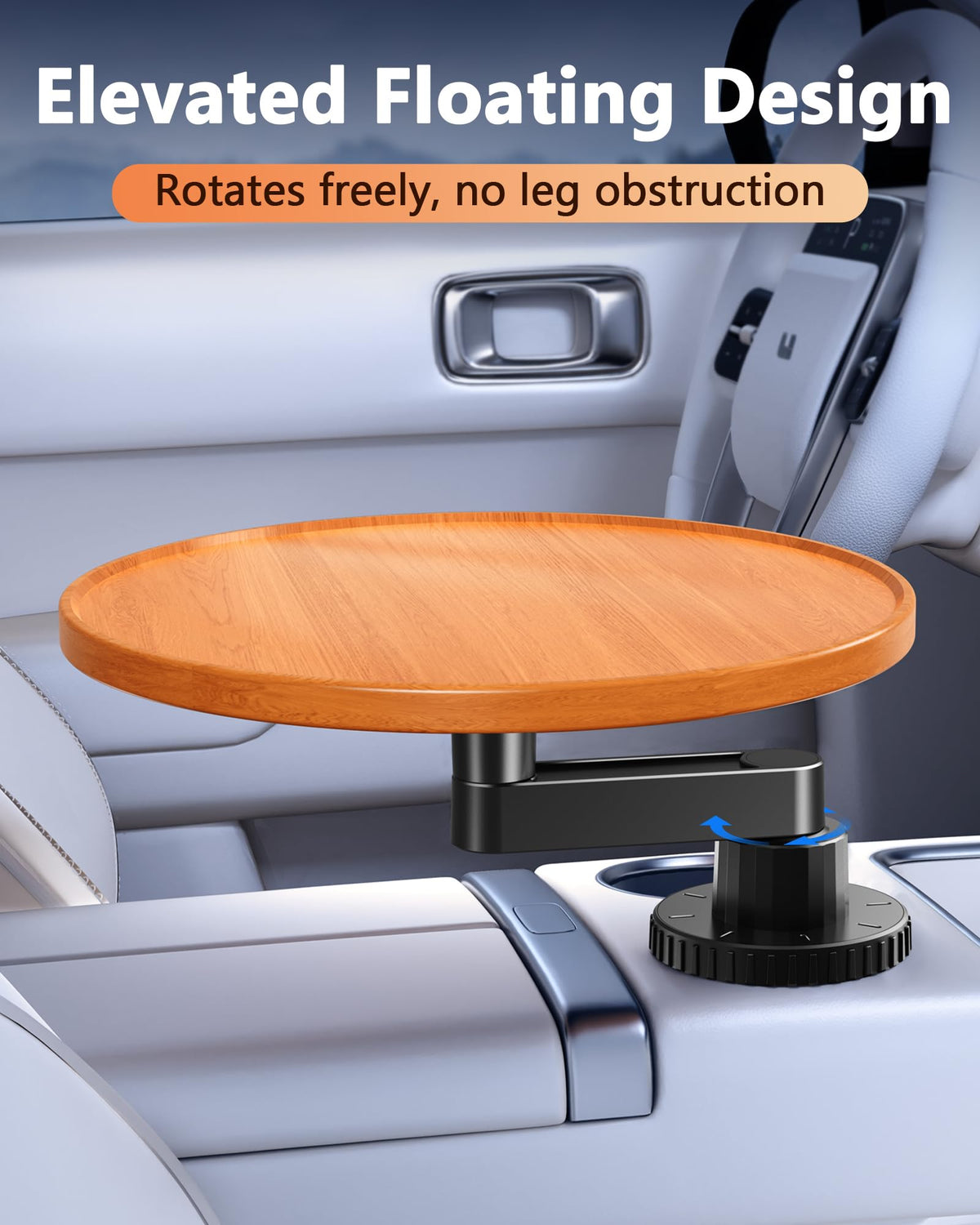 Tesla Model 3 Y Wood Car Cup Holder Tray Table for iPad Laptop Food (12.5"-Round Tray)