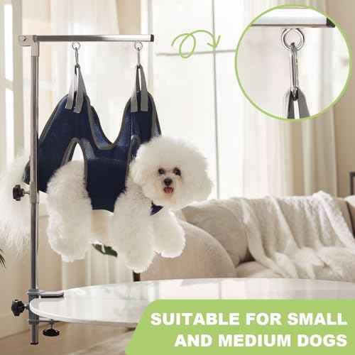 Home Dog Grooming Table Arm with Hammock 35" Height Adjustable Dog Grooming Arm with Clamp No (White / Small/Medium)