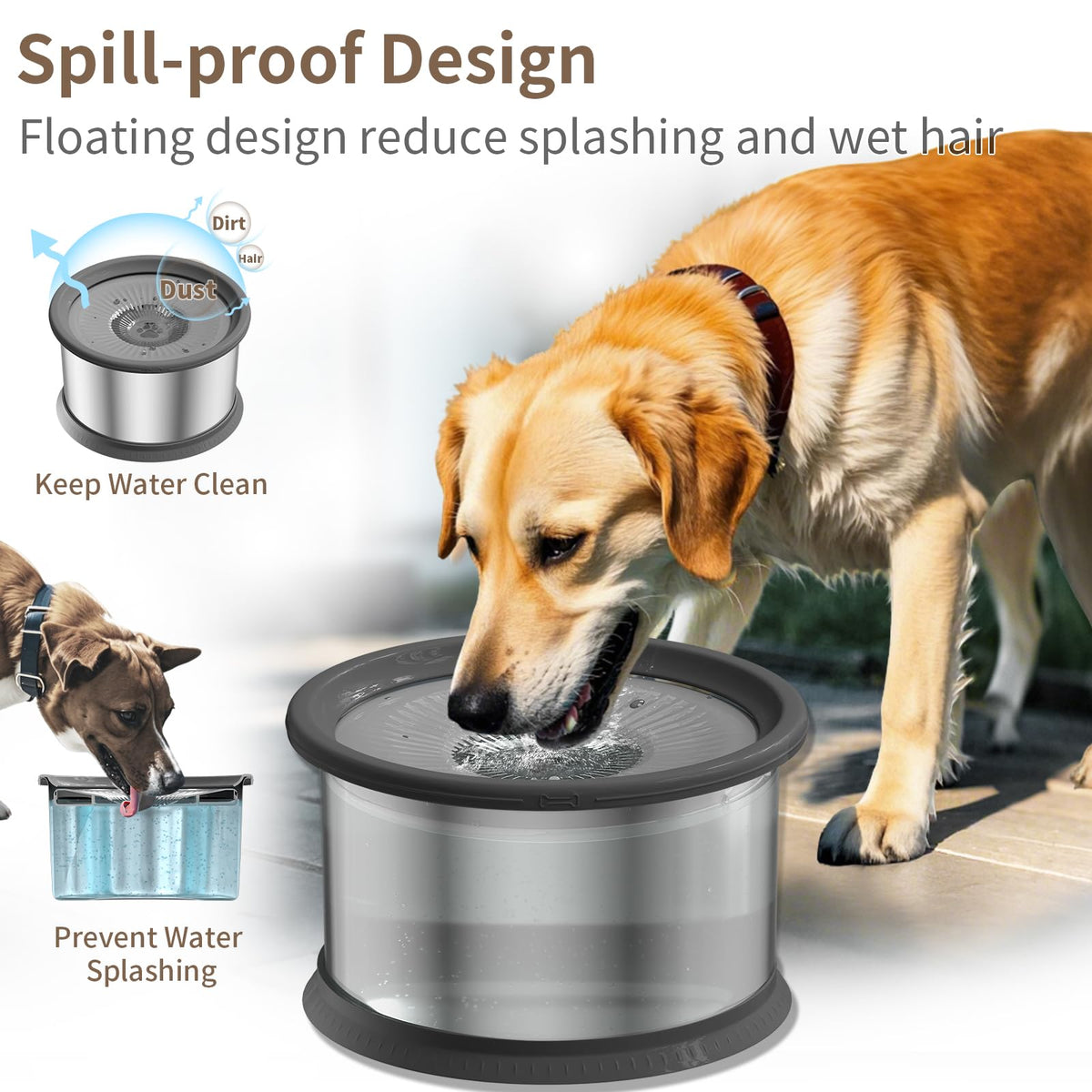 6.5L Dog Water Bowl No Spill 1.6 Gallon Stainless Steel Water Bowl for Dogs 220oz Large Capacity No Splash Slow Drinking Feeder with Anti