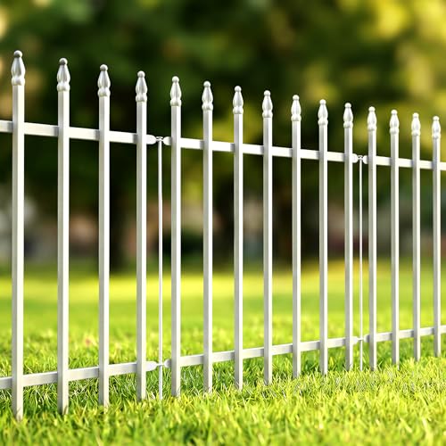 24" H x 10 Ft Decorative Metal Garden Fence (White / 24″ H x 10 ft (5 Panels))