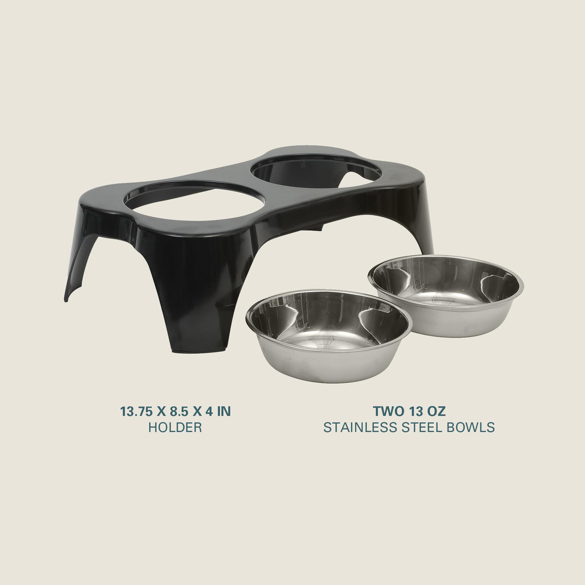 Bow Wow Meow 3 (Black / 13oz Dog Bowl (Set of 2 w/ Elevated Holder))