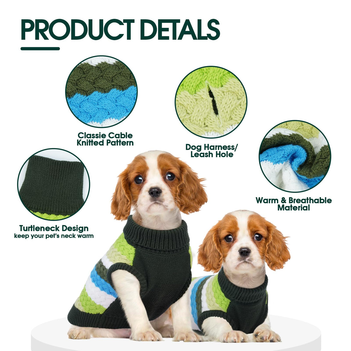 Dog Sweater Warm Sweaters for Small Dogs Pet Xmas Outfit (Small (Chest: 13.7''; Weight: 6 - 9LB) / Green)