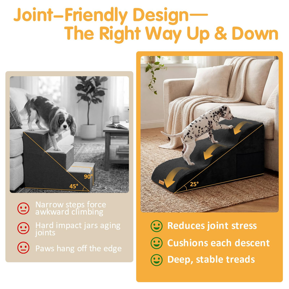 High Density Extended Foam Dog Ramp&Steps 3 Tiers (Black / 33.1*15.7*15.7)
