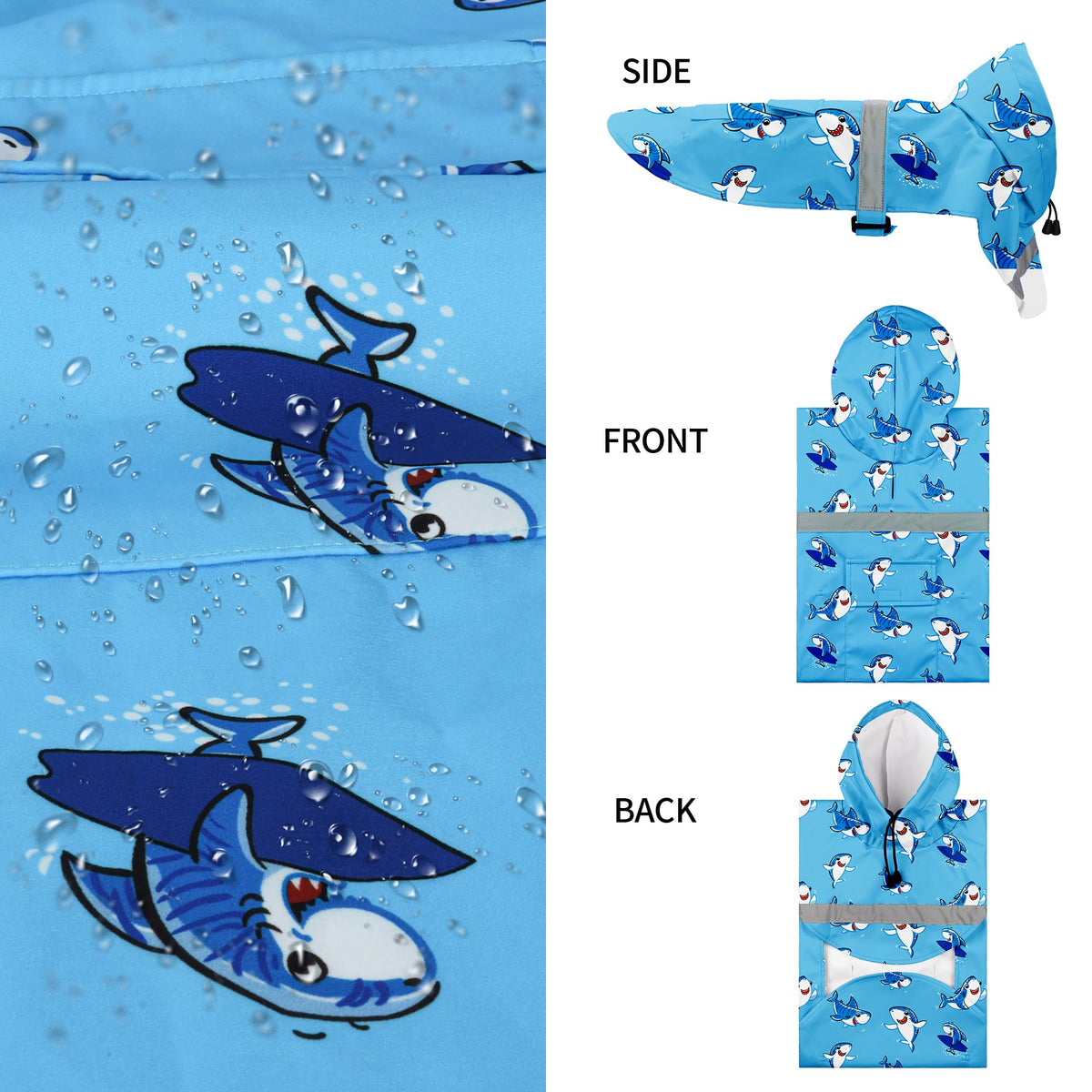 Large Dog Raincoat Adjustable (Blue Shark / X-Large (Pack of 1))