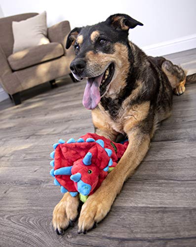 Dinos Frills Squeaky Plush Dog Toy with Chew Guard Technology (Dinos Frills (Red) / Large)