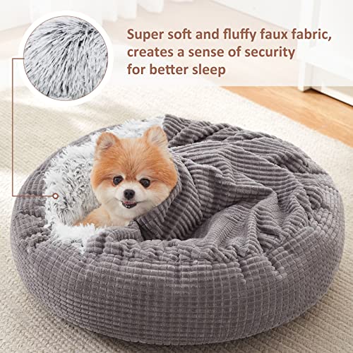 Small Dog Bed Cat Bed with Blanket Attached Donut Washable (23.0"L x 23.0"W x 6.0"Th)
