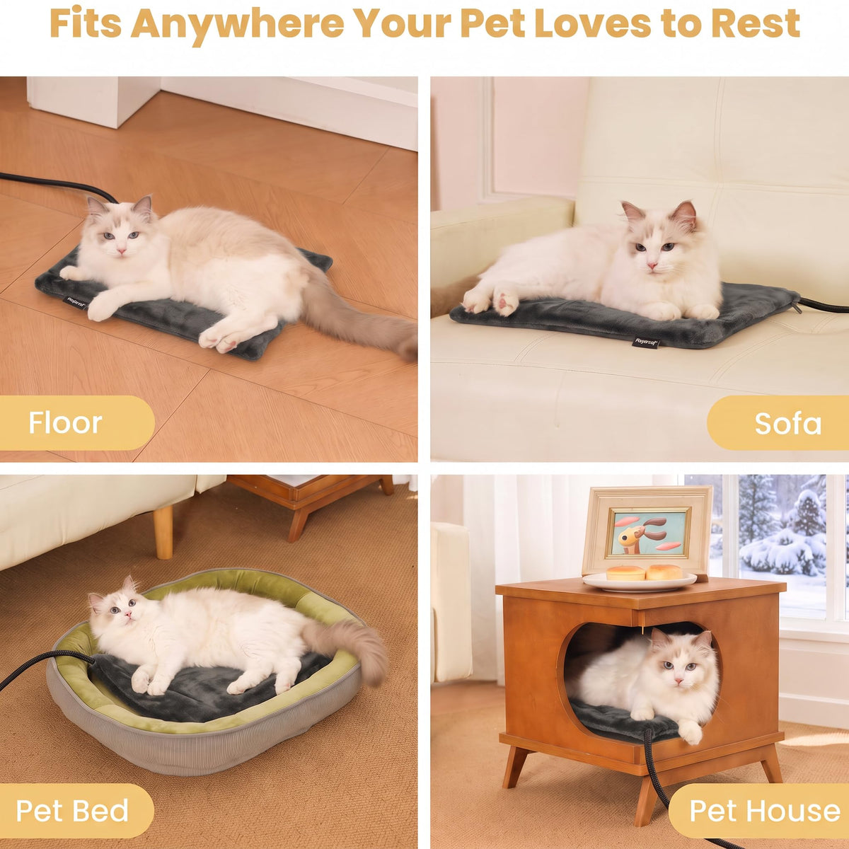 Round Cat Heating Pad (Gray / Square: 16" × 16" × 1.6")
