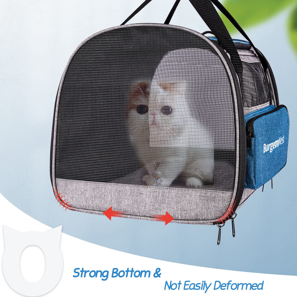 Pet Carrier for Large Cats up to 25 lbs with Unique Side Bag (Blue / 19.3"L x 12.0"W x 13.4"H)