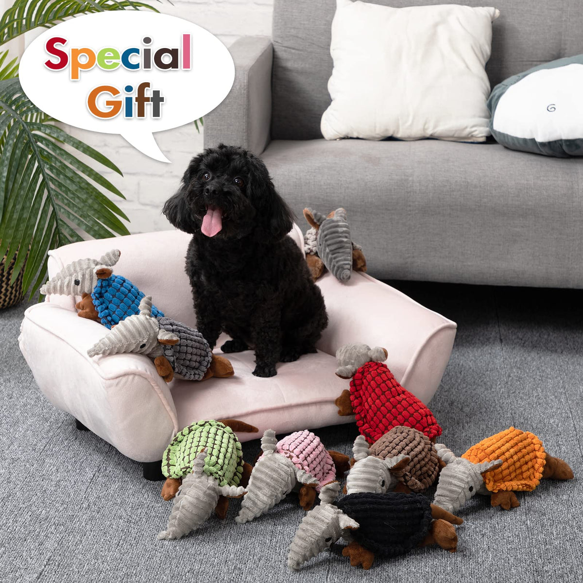 Armadillo Squeaky Puppy Dog Toys for Small Medium Dogs (8 IN / Red)