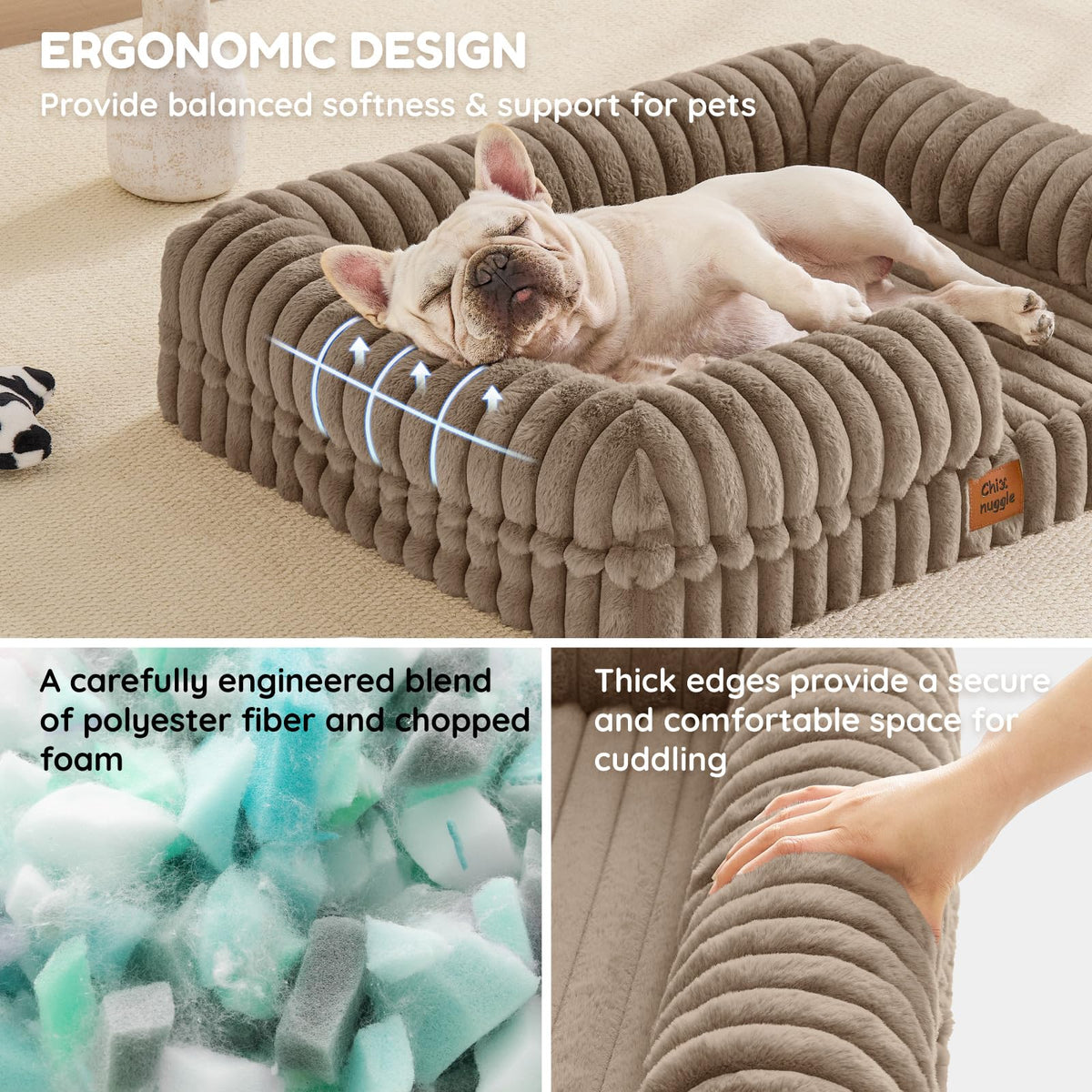 Faux Fur Orthopedic Dog Bolster Bed (Rectangular Taupe / M(30*24*7))