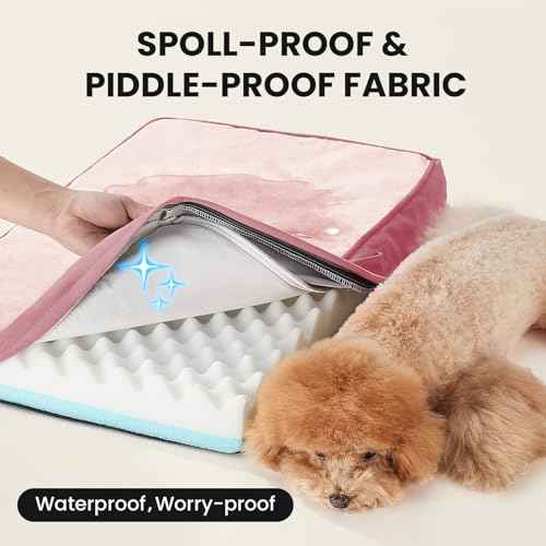 Orthopedic Waterproof Small Dog Bed (24"x 16"x 3” (For Sprawling) / 02-Pink)