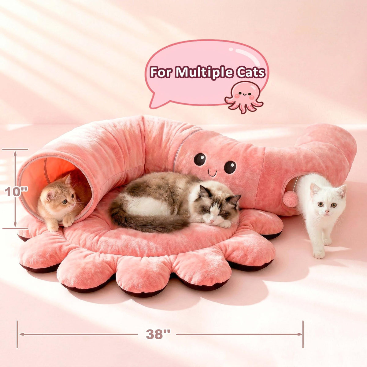 Cat Tunnel Bed with 20 Cat Toys (Pink / Large)