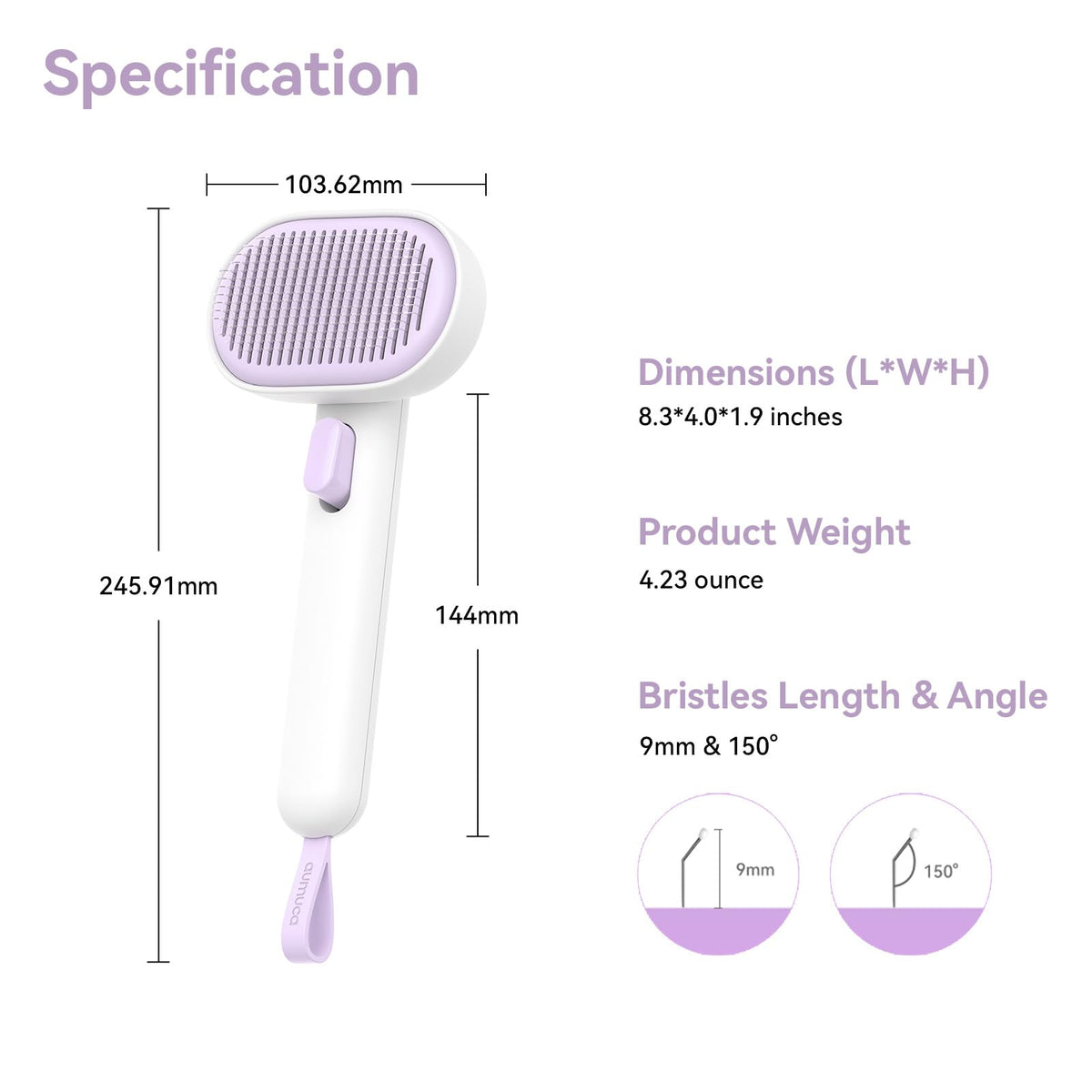 Cat and Dog Grooming Brush for Shedding (Purple)
