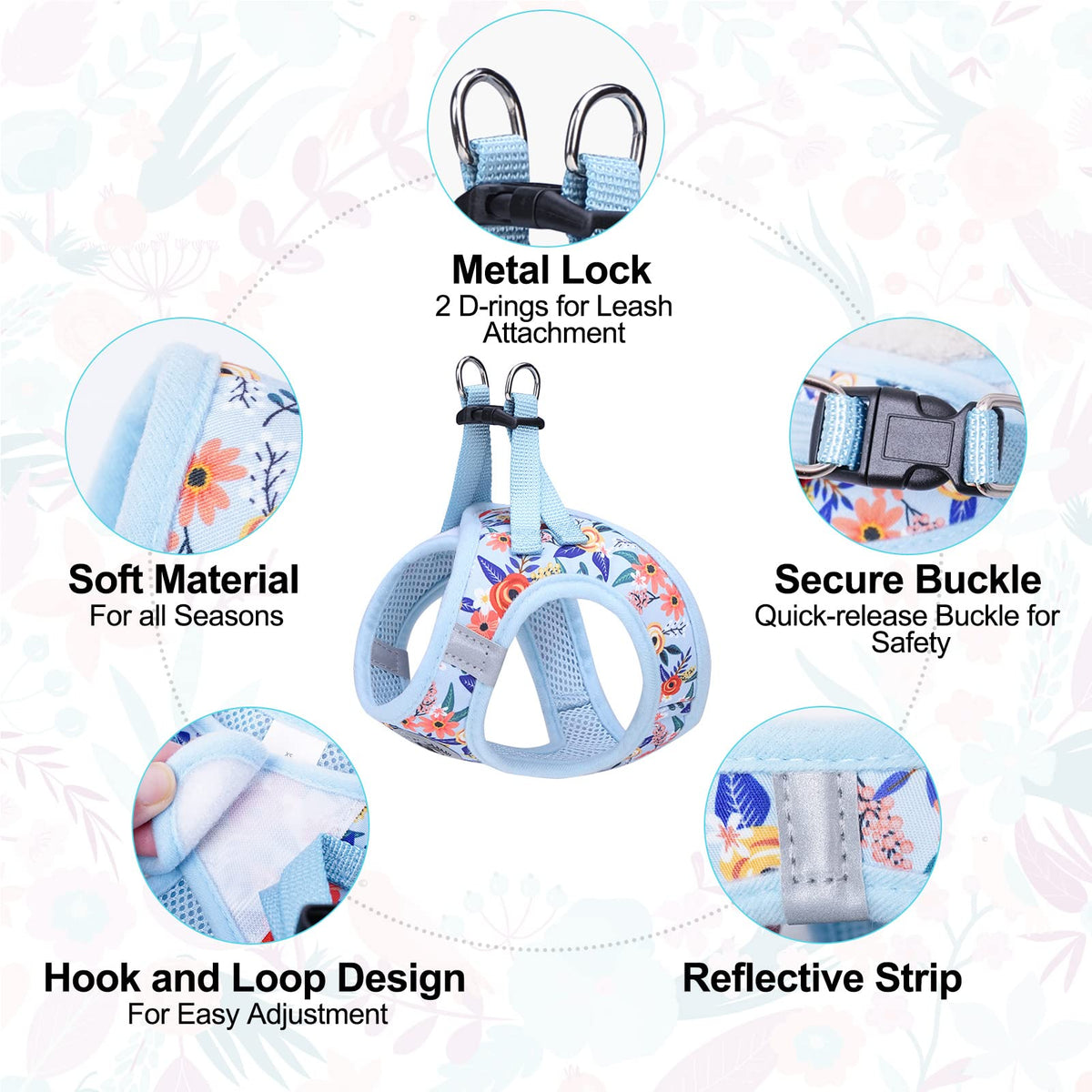 Large Dog Harness and Leash Set (Large(Chest Girth 18" - 21") / Blue Rose)
