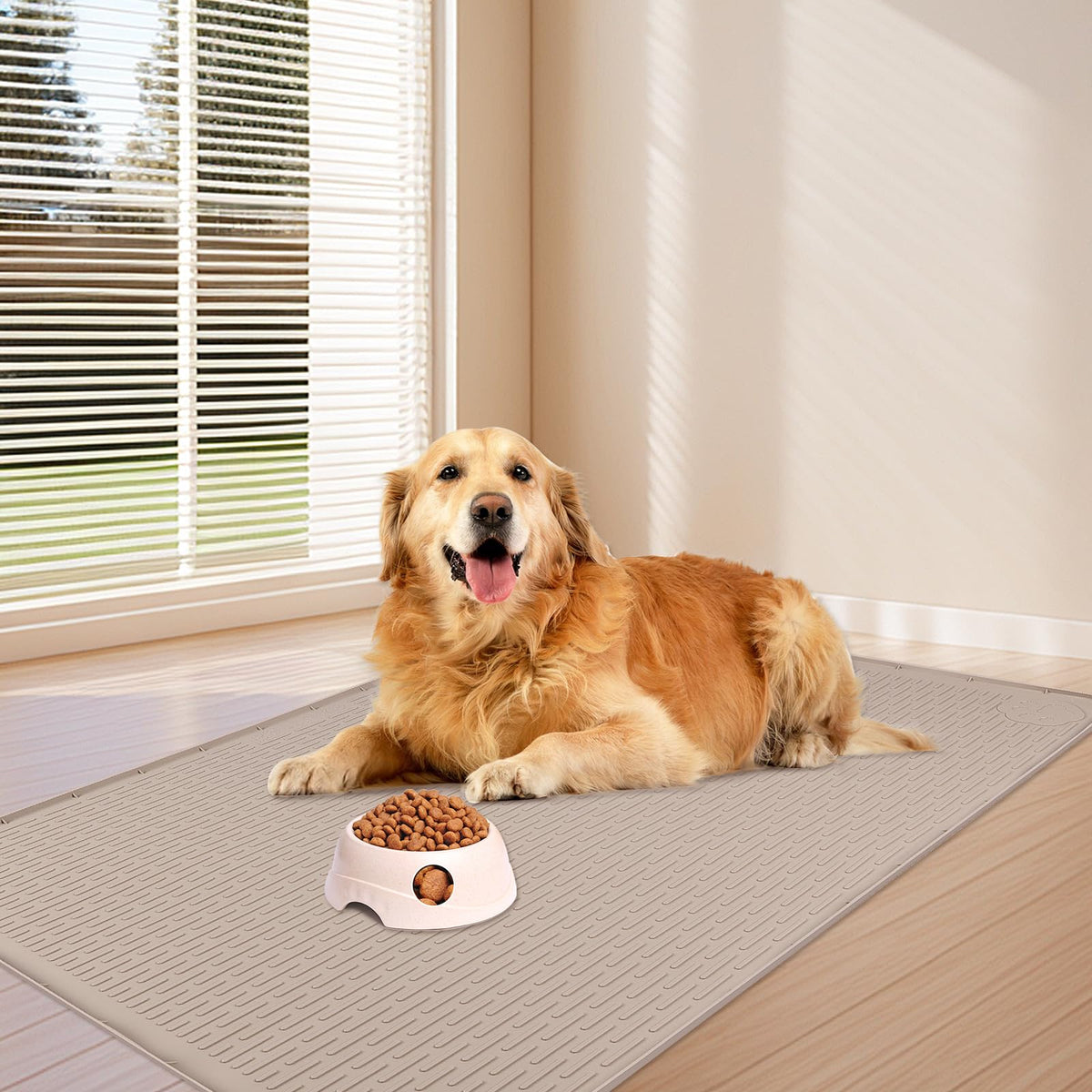 Dog Food Mat 57''x40'' Extra Large Dog Mat for Food and Water (57"L x 40"W / Khaki)