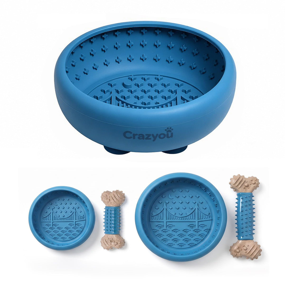 Dog Lick Bowl with Bone Chew Toy (Large)
