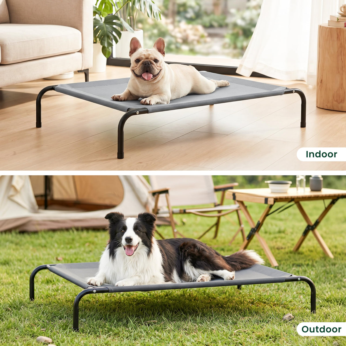 Elevated Cooling Dog Bed for Large Dogs (Grey / 48" X 35.5" X 8")