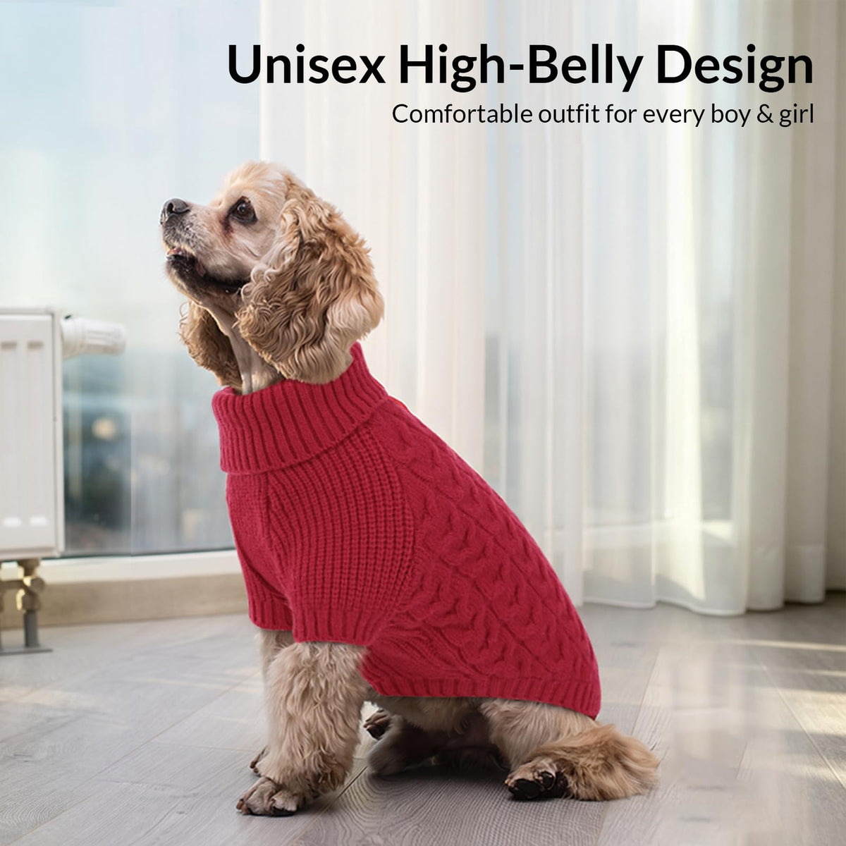 Red Dog Christmas Sweater Warm Soft Cable Knit Dog Sweater (X-Small / Red)