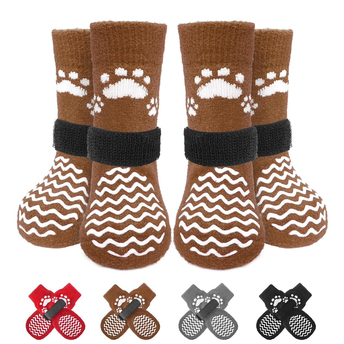 Anti Slip Dog Socks to Prevent Licking Paws for Hot Pavement (Thick Brown / Large)