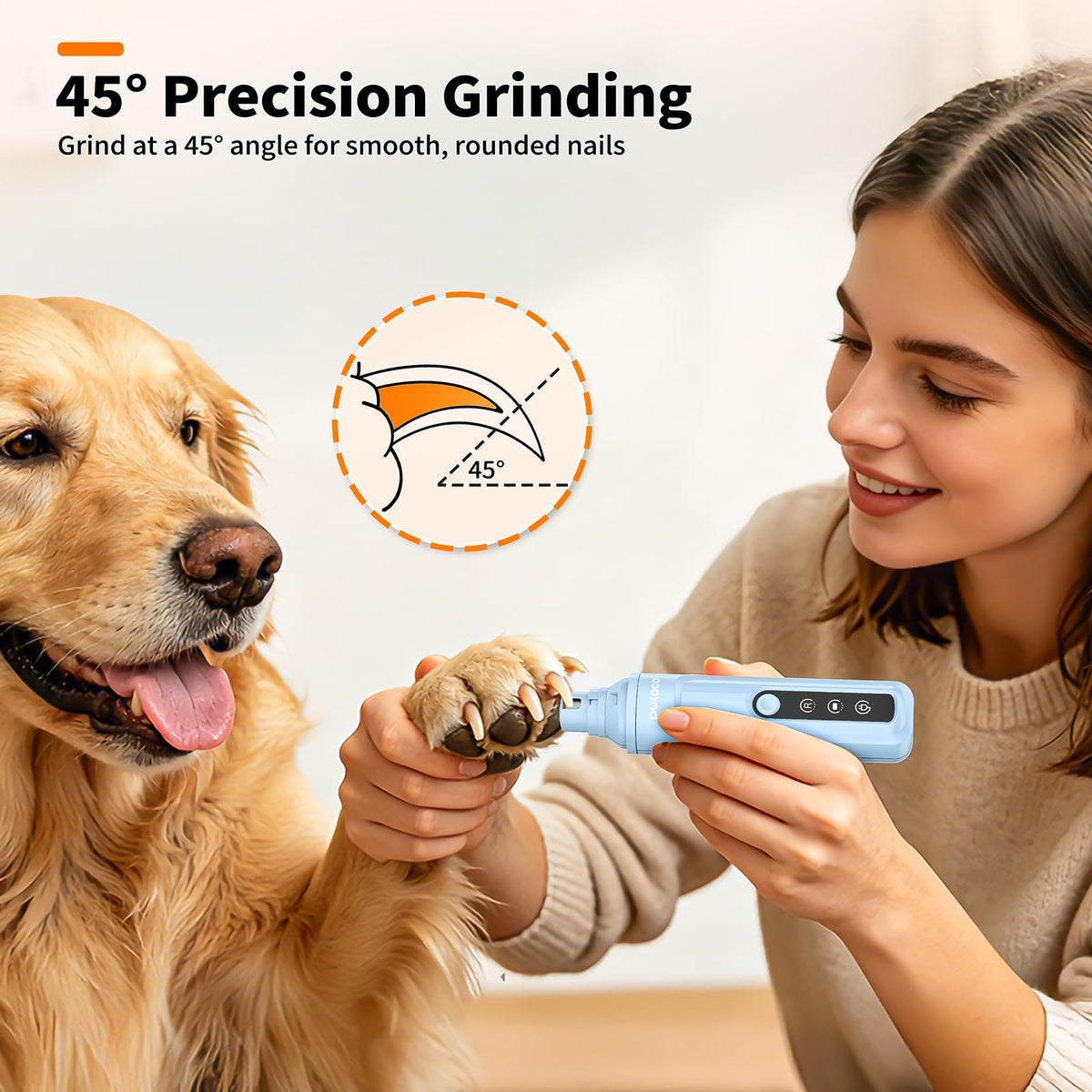 Dog Nail Grinder Quiet with LED Light Electric Cat Nail Trimmer (Blue)