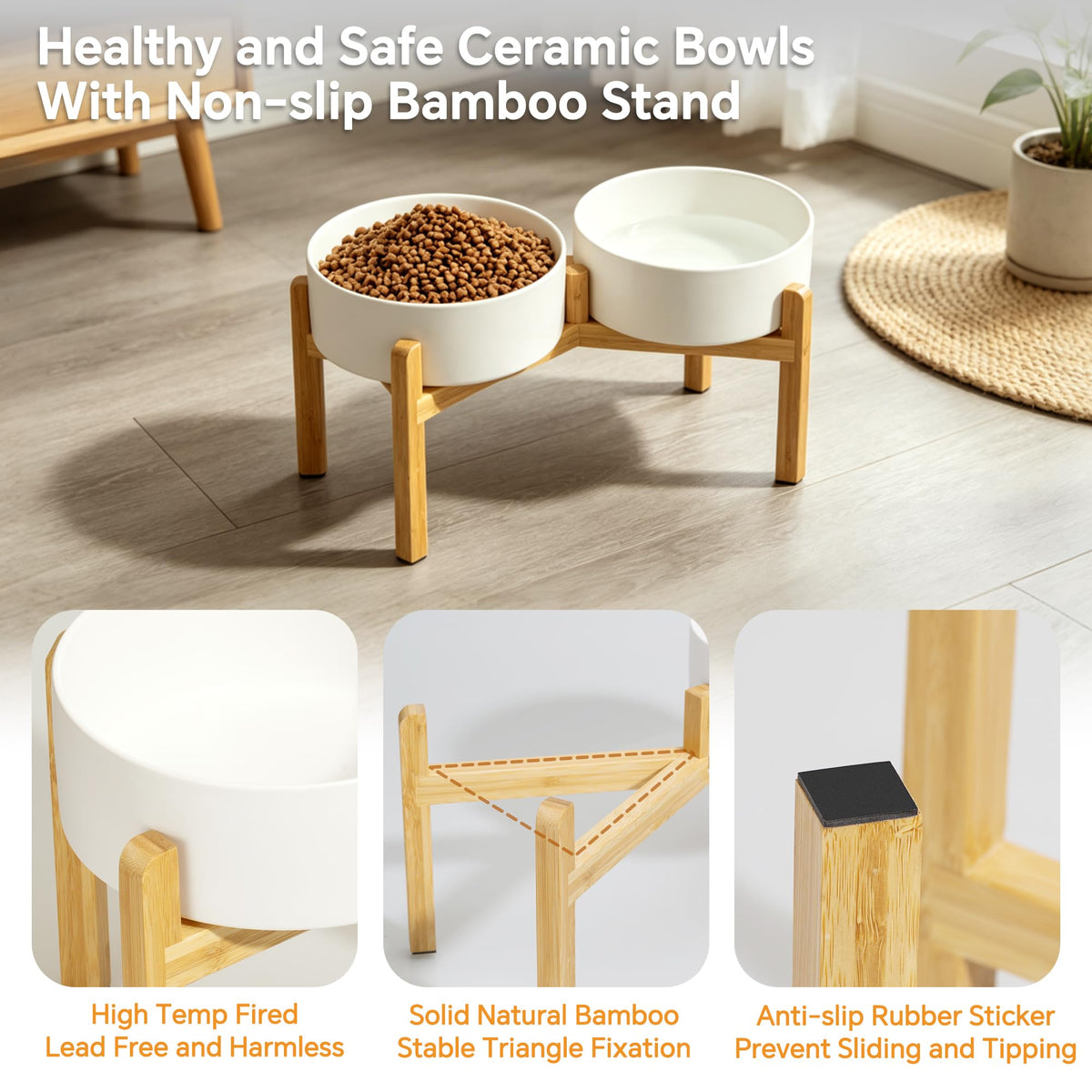 Elevated Ceramic Dog Bowl Set (White / Large)