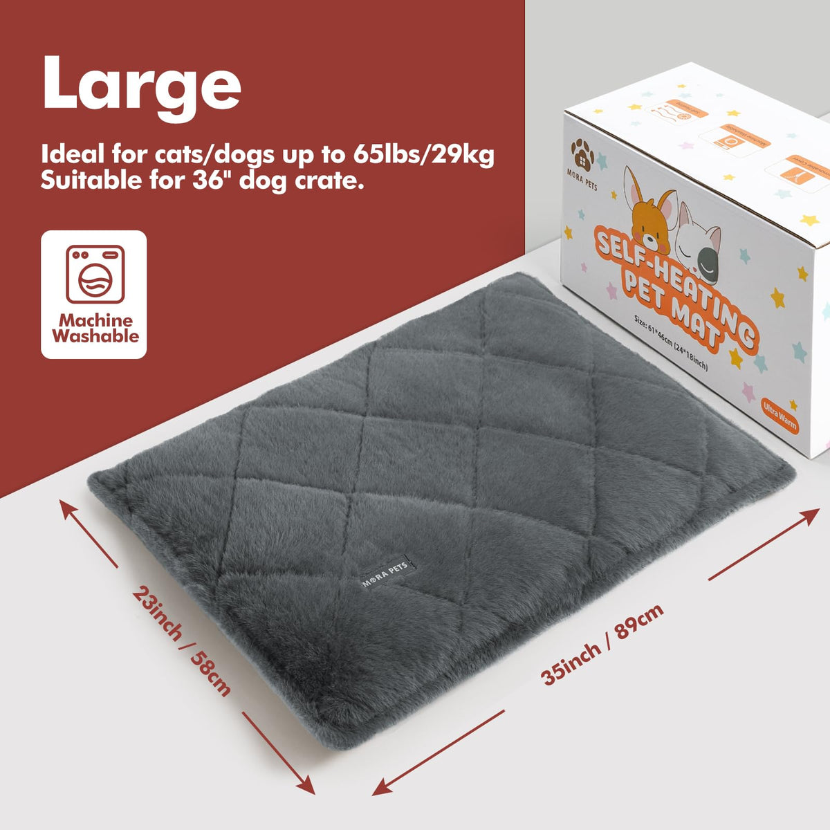 Self Heating Cat Bed (Fur Grey / 36"L x 24"W x 2"Th)