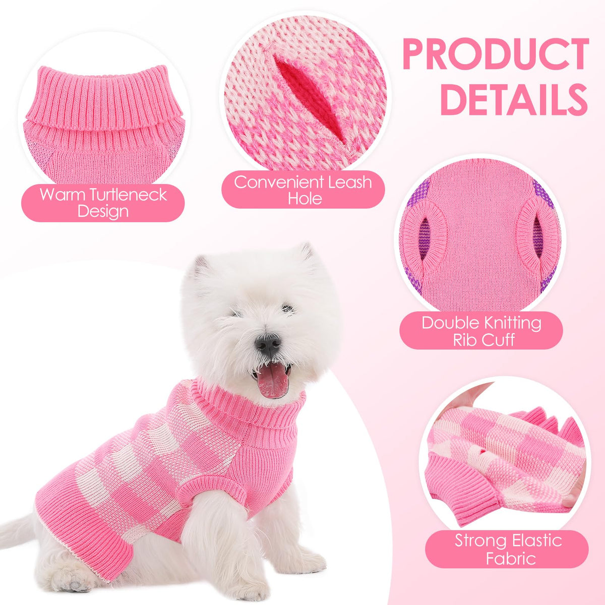 Dog Sweater Dress Plaid Knitwear for Medium Dogs Girl Christmas Clothes (Pink / Medium)