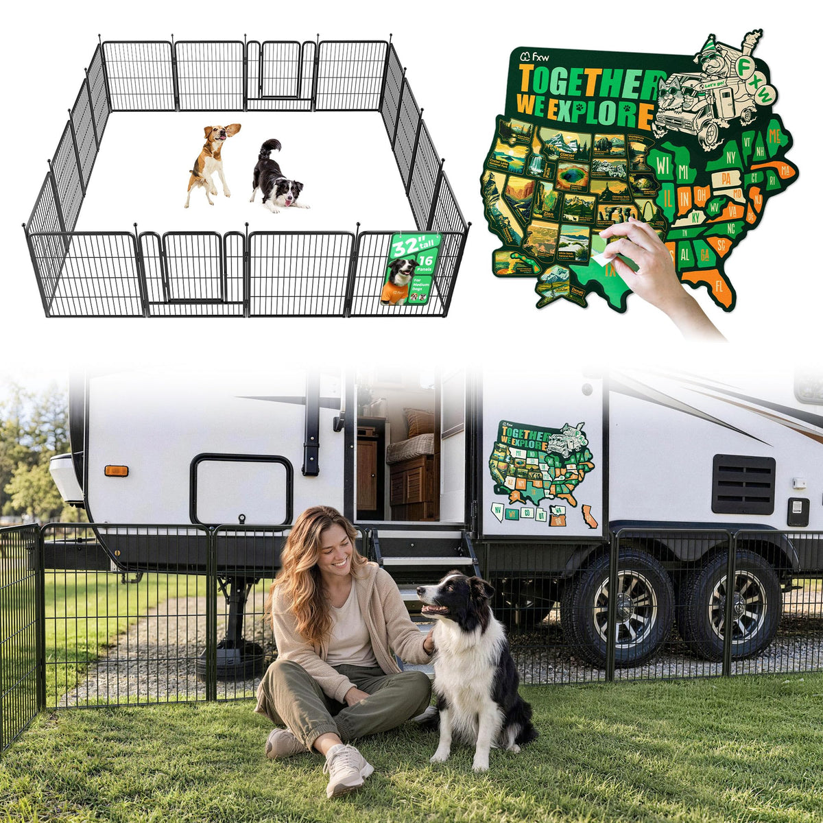 Rollick Dog Playpen with 50 (Black / 32"H)