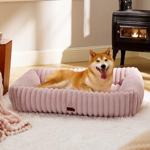 ComfyFleece® Cute Dog Beds Large Sized Dog Washable (36.0"L x 27.0"W x 8.0"Th / Blush Pink)