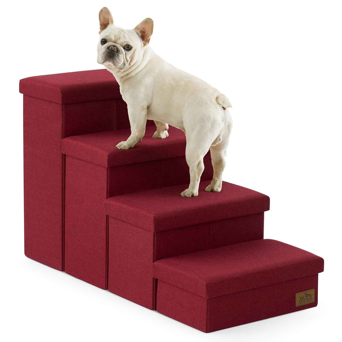 Dog Stairs with Storage (Burgundy / 38.1"L x 17"W x 22"H)