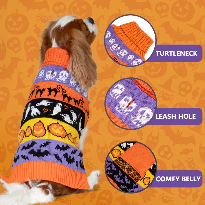 Dog Halloween Sweater for Small Dogs Pumpkin Ghost Knit Outfit (Large (11-19lbs) / 02#Halloween)