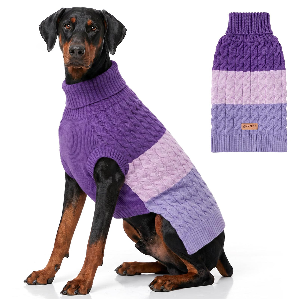 Turtleneck Dog Sweater for Large Dogs Color Block Thermal Knit (2XL / Purple)