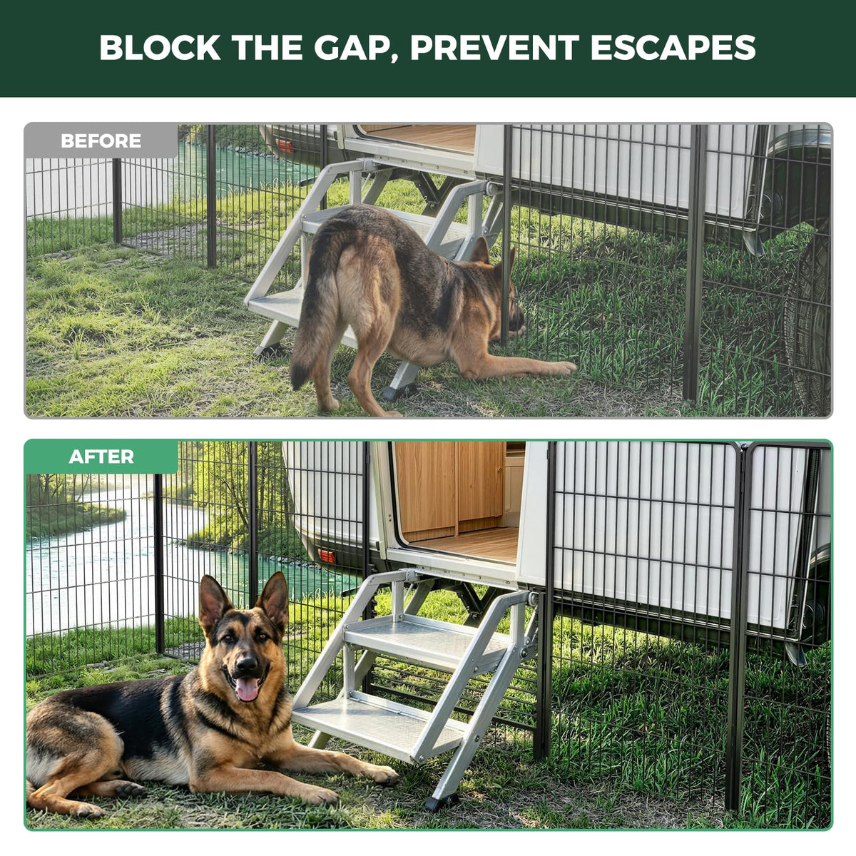 Rollick Dog Playpen with RV Step Grid for RV Camping (Black / 45"H)
