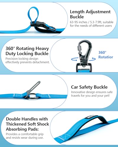 Hands Free Dog Leash with Seatbelt Set (Blue / 63-95‘’)