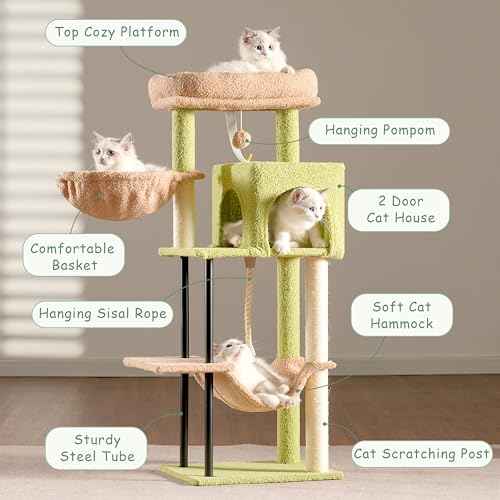 Cat Tree 43.3'' Cat Tower with Hammock for Kittens GCT004SGY (43.3 inches / Green and yellow)