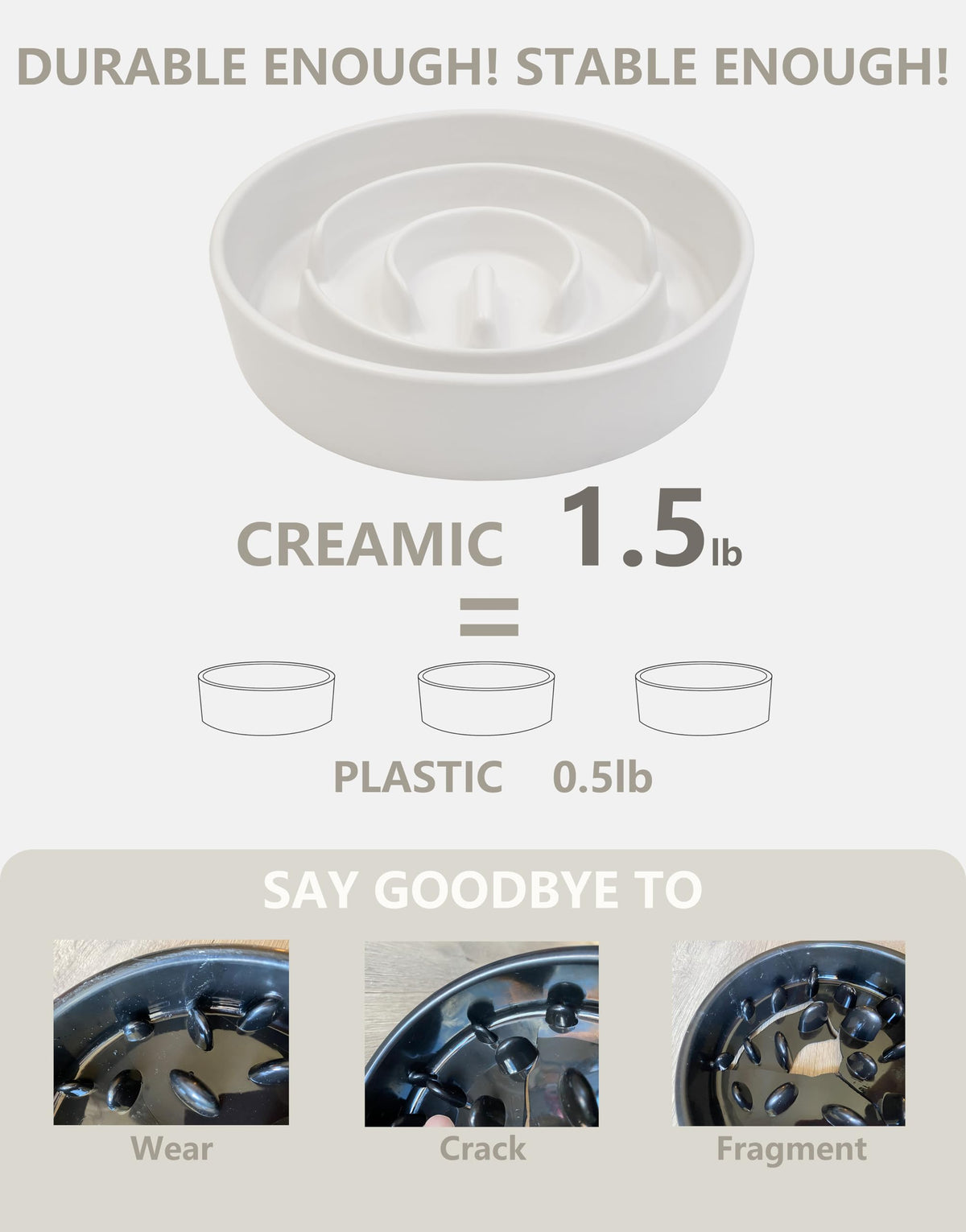 Ceramic Slow Feeder Dog Bowls (White / 6 Inches)