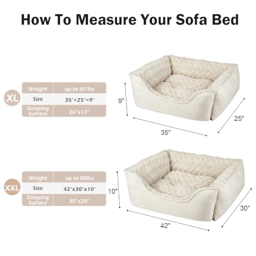 Rectangle Dog Bed for Large Medium Small Dogs (Cream / XXL(42"x 30"x 10"))