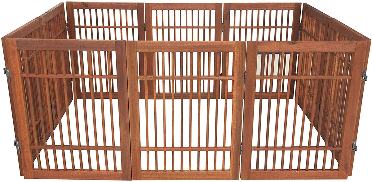 Freestanding Wooden Dog Gate Foldable Indoor Pet Gate No Drill Expandable Barrier for Doorways Stairs Hallway Portable Wood Fence for Small Dogs & Puppies (10 Panel 24" Tall / Brown Pet Gate)