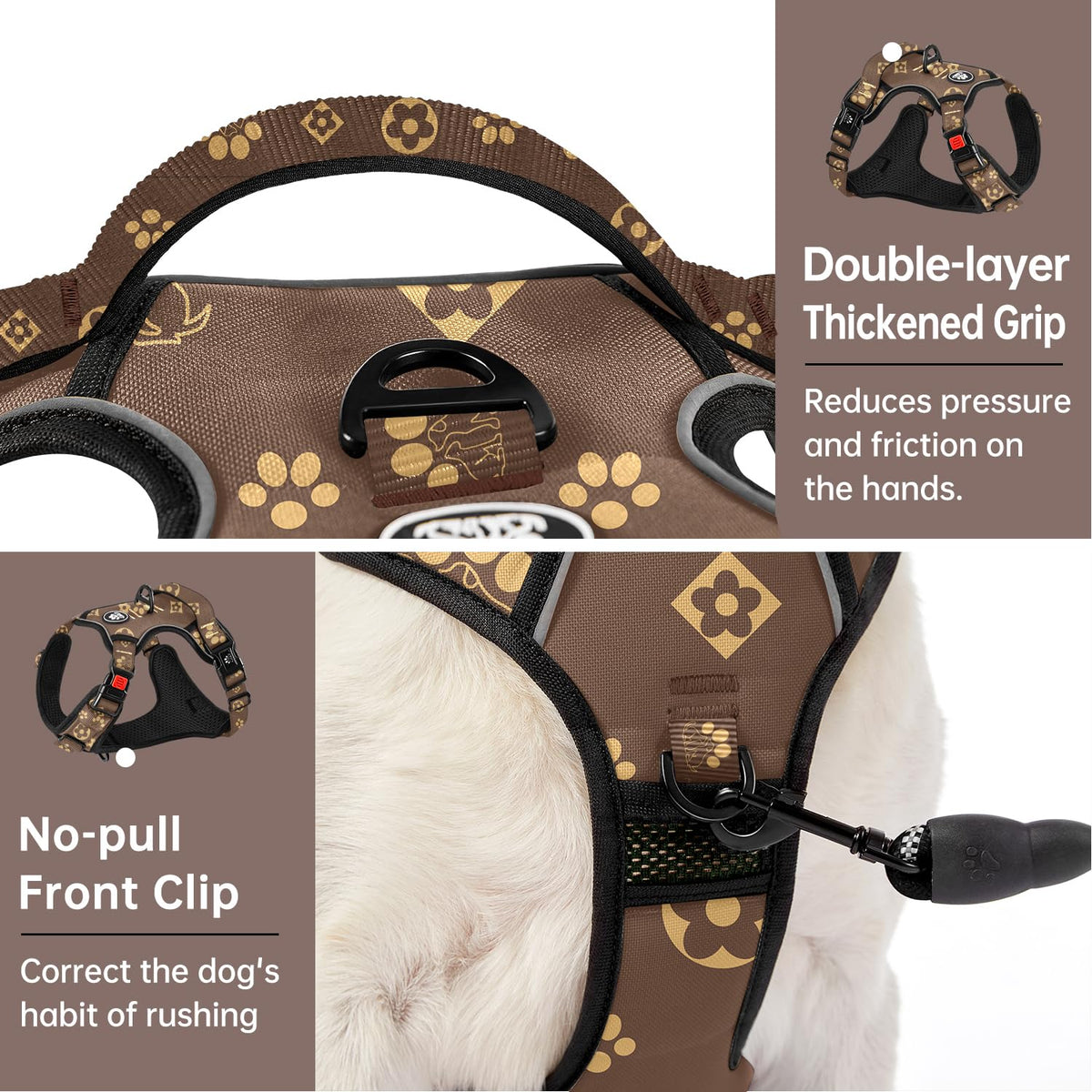 No Pull Dog Harness for Large Dogs (Dark Brown / X-Large)