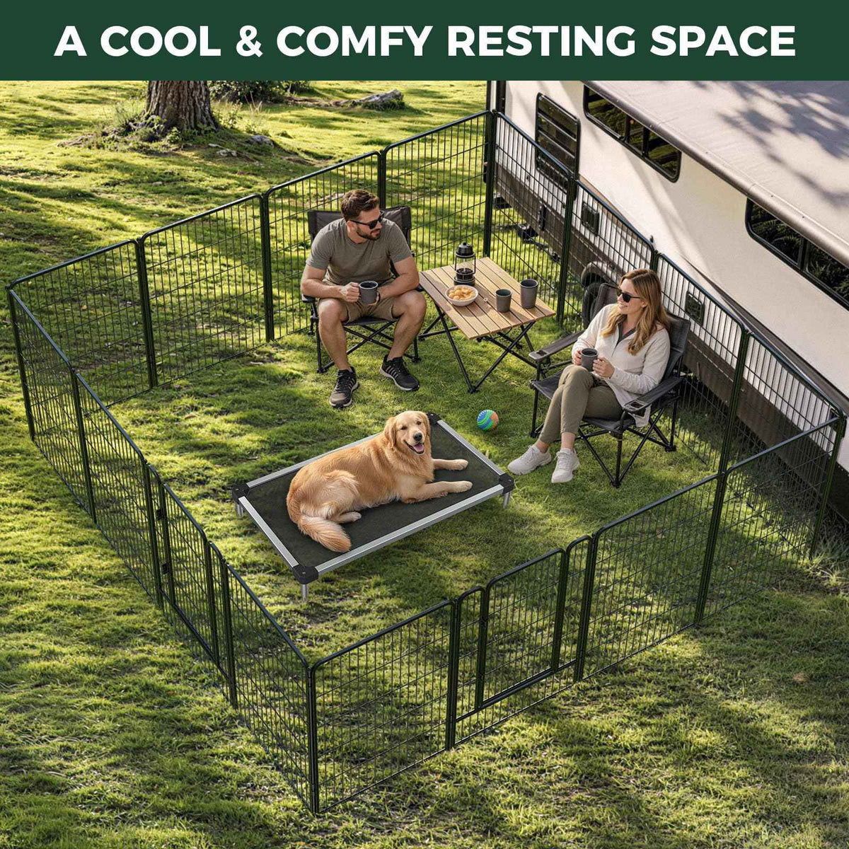 Rollick Dog Playpen with Cooling Mesh Dog Bed (Black / 40"H)