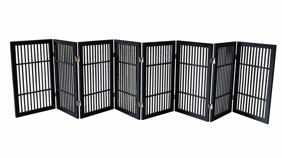 Pet Dog Gate Freestanding (8 Panel 30" Tall / Black Pet Gate)