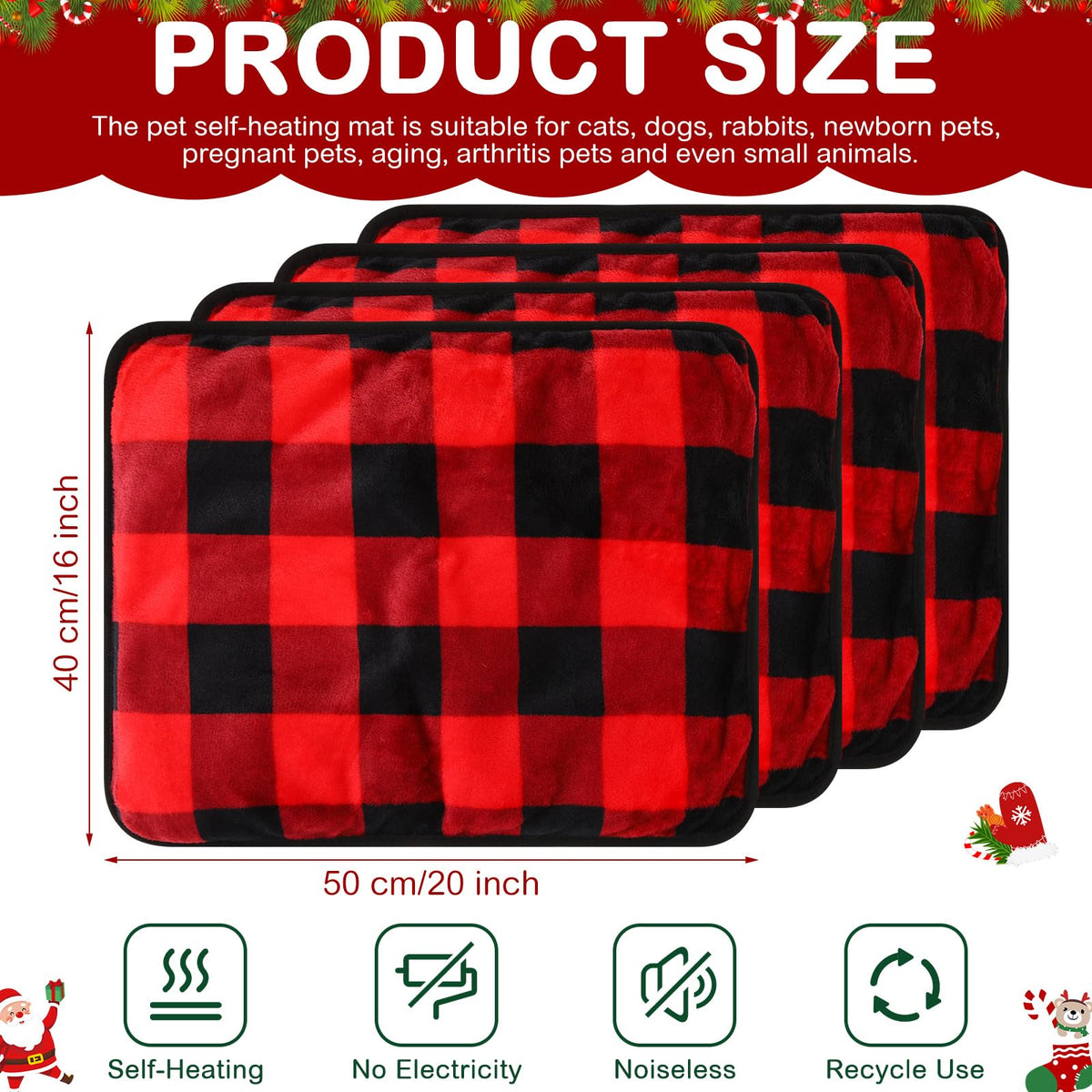 4 Pack Self Heating Cat Pad Self Warming Dog Mat (16 x 20 Inches)
