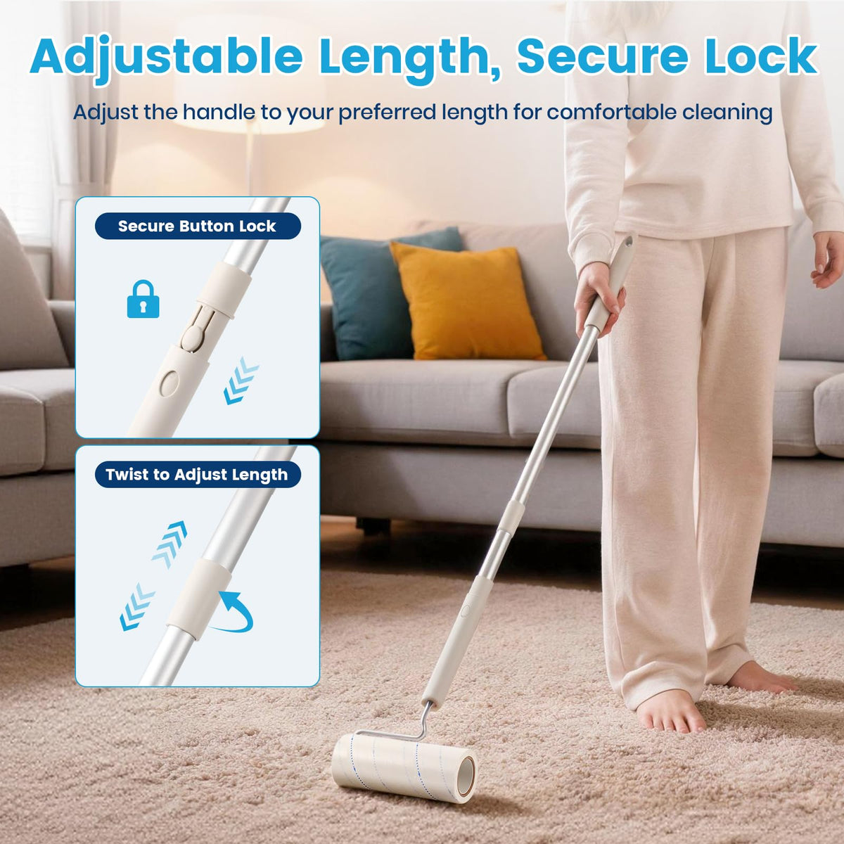 Extra Sticky Long Handle Lint Roller for Pet Hair