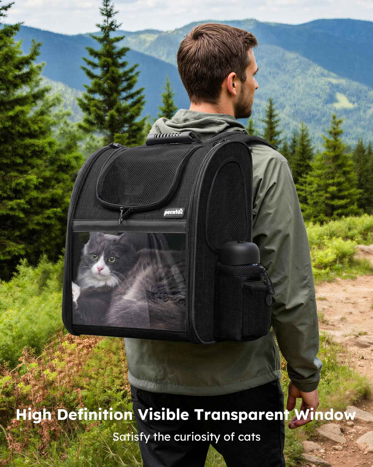 Cat Backpack Expandable (Black / 12.6"L x 10.2"W x 16.5"H)