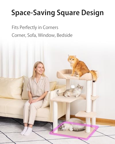 37.5" Cat Tree Tower for Large & Senior Cats (Ivory 37.4'')